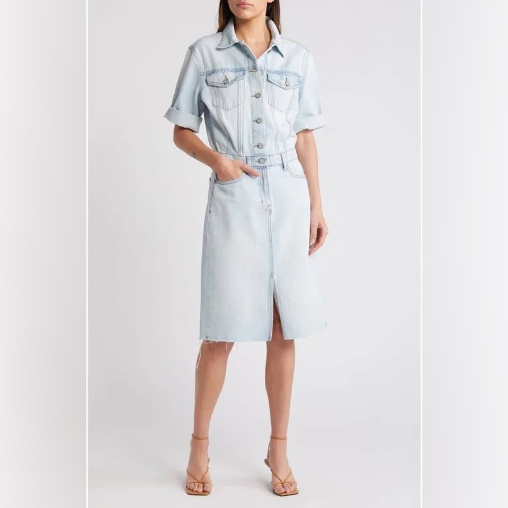 HIDDEN JEANS WOMEN’S LIGHT BLUE DEMIN SHIRT DRESS SIZE L IN EXCELLENT CONDITION